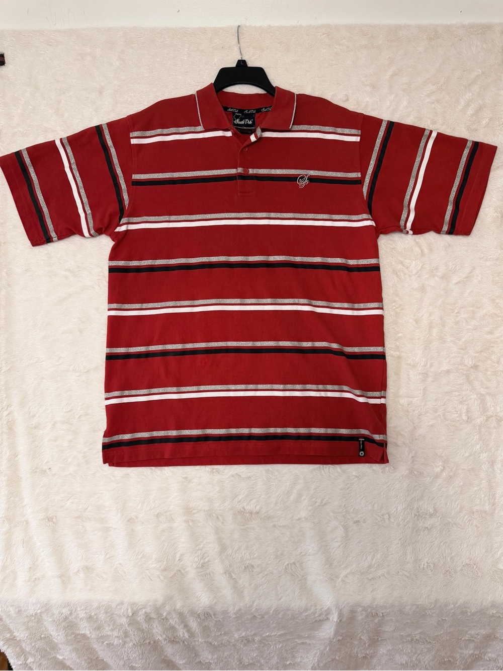 Vintage Y2K Southpole Red Metallic Striped Baggy Polo Shirt Men’s XXL